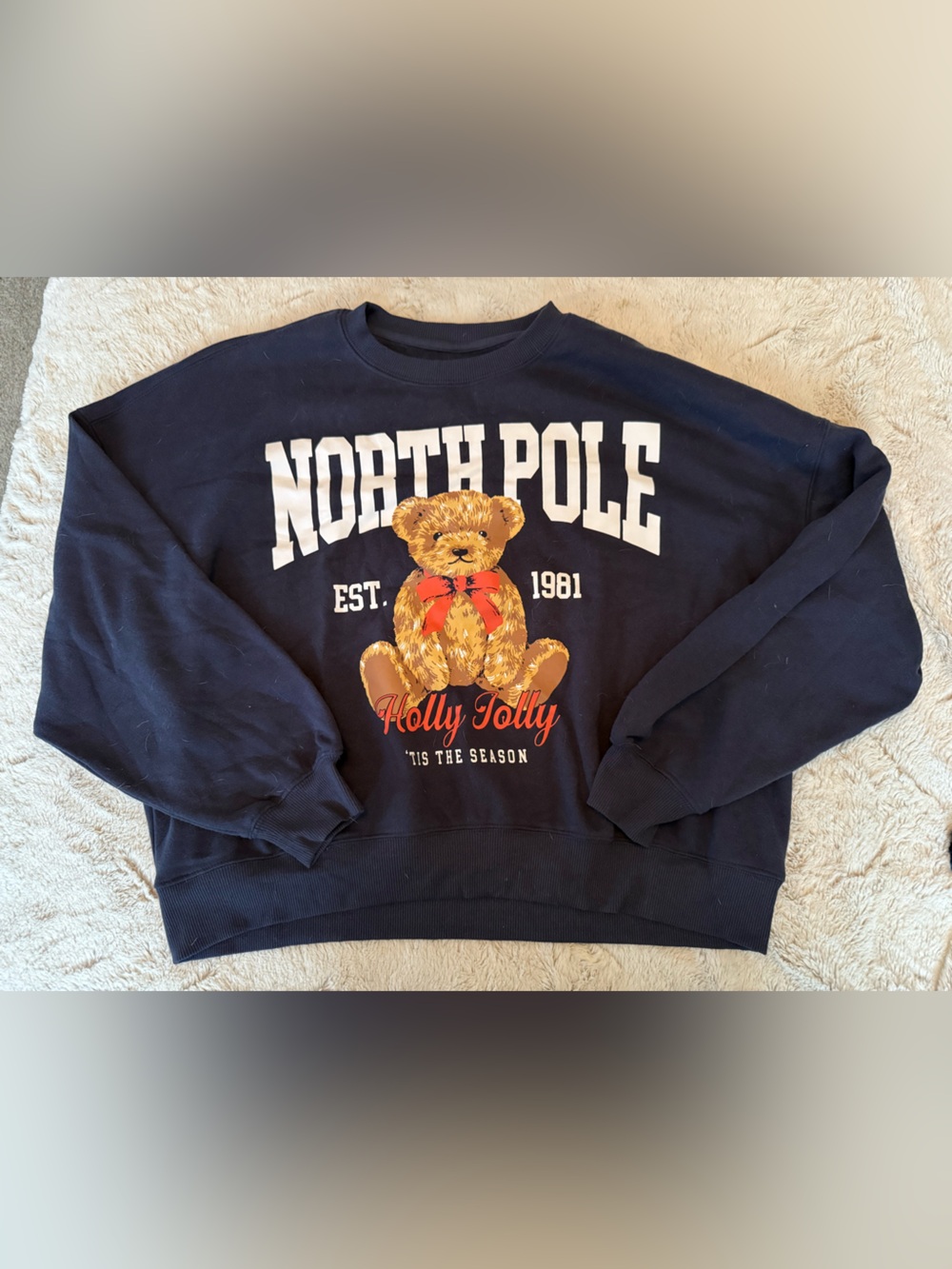 Grayson Threads Navy 'North Pole' Teddy Bear Graphic Sweatshirt